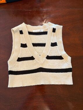 Altar'd State Cream & Black Striped Knit Vest